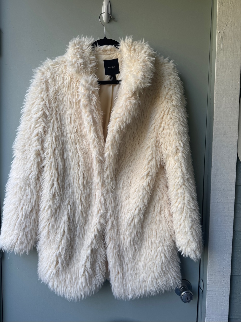 Forever 21 Cream Faux Fur Teddy Coat